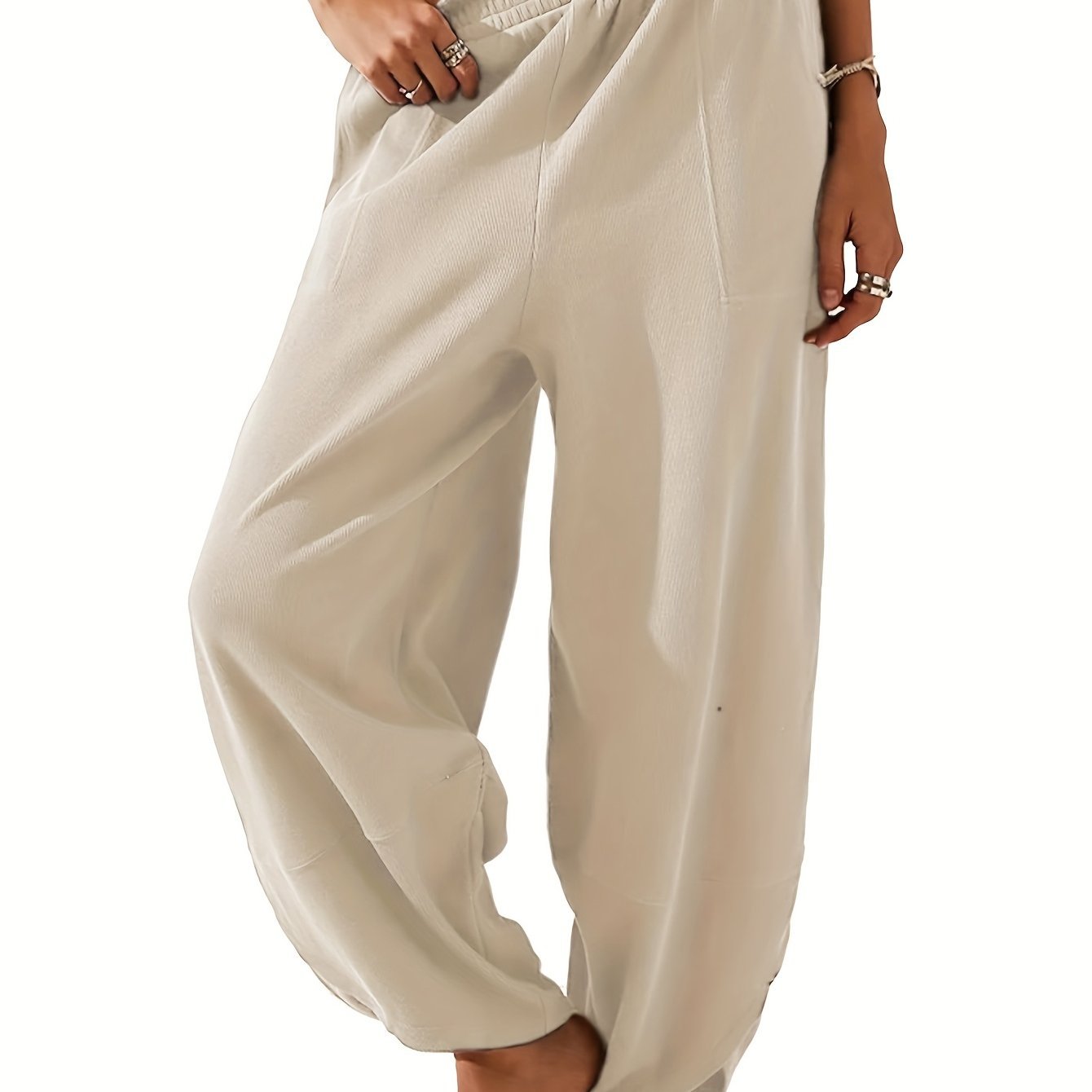 Women's Elastic Waist Wide Leg Palazzo Harem Pants Casual