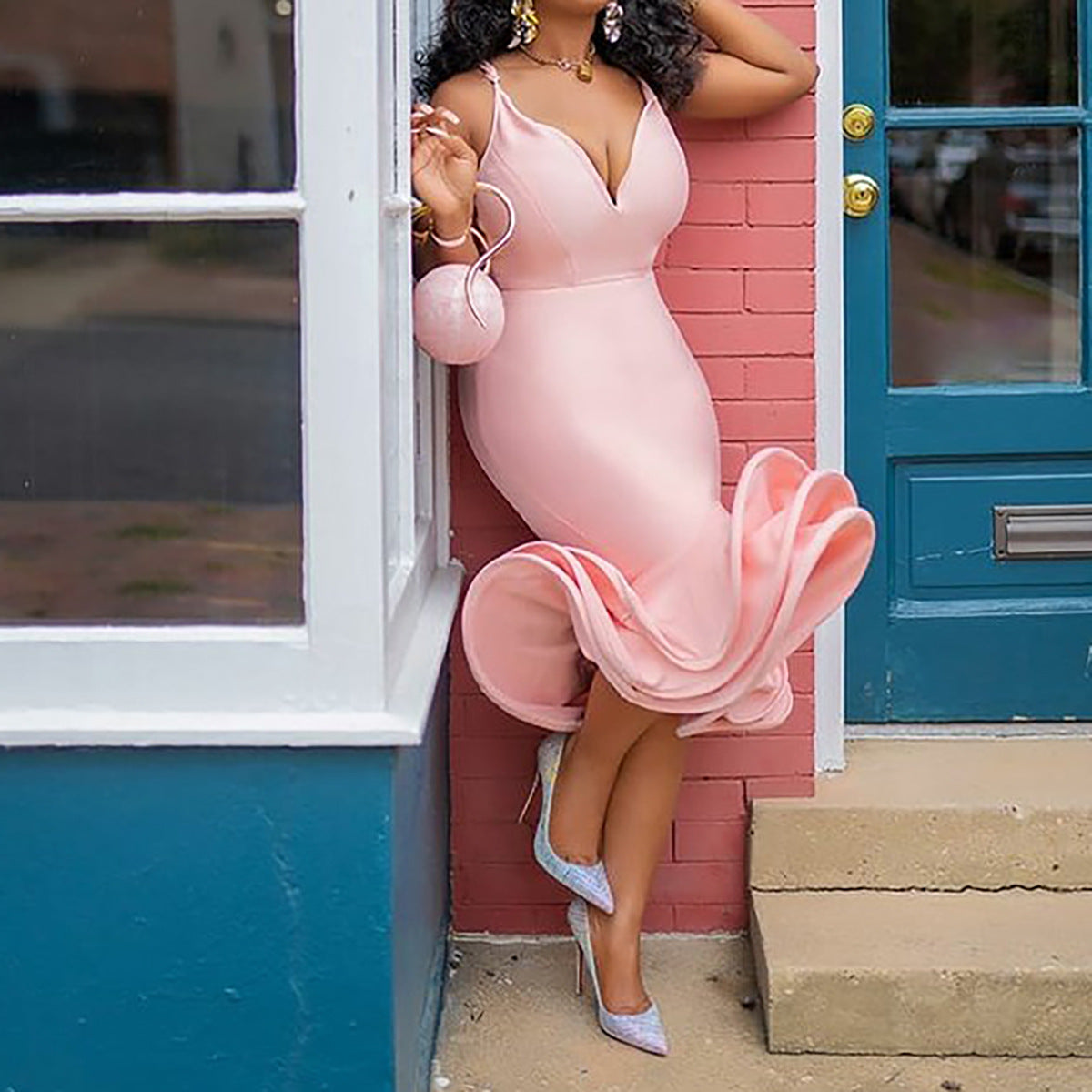 Women's Elegant Deep V-Neck Bodycon Mermaid Party Dress