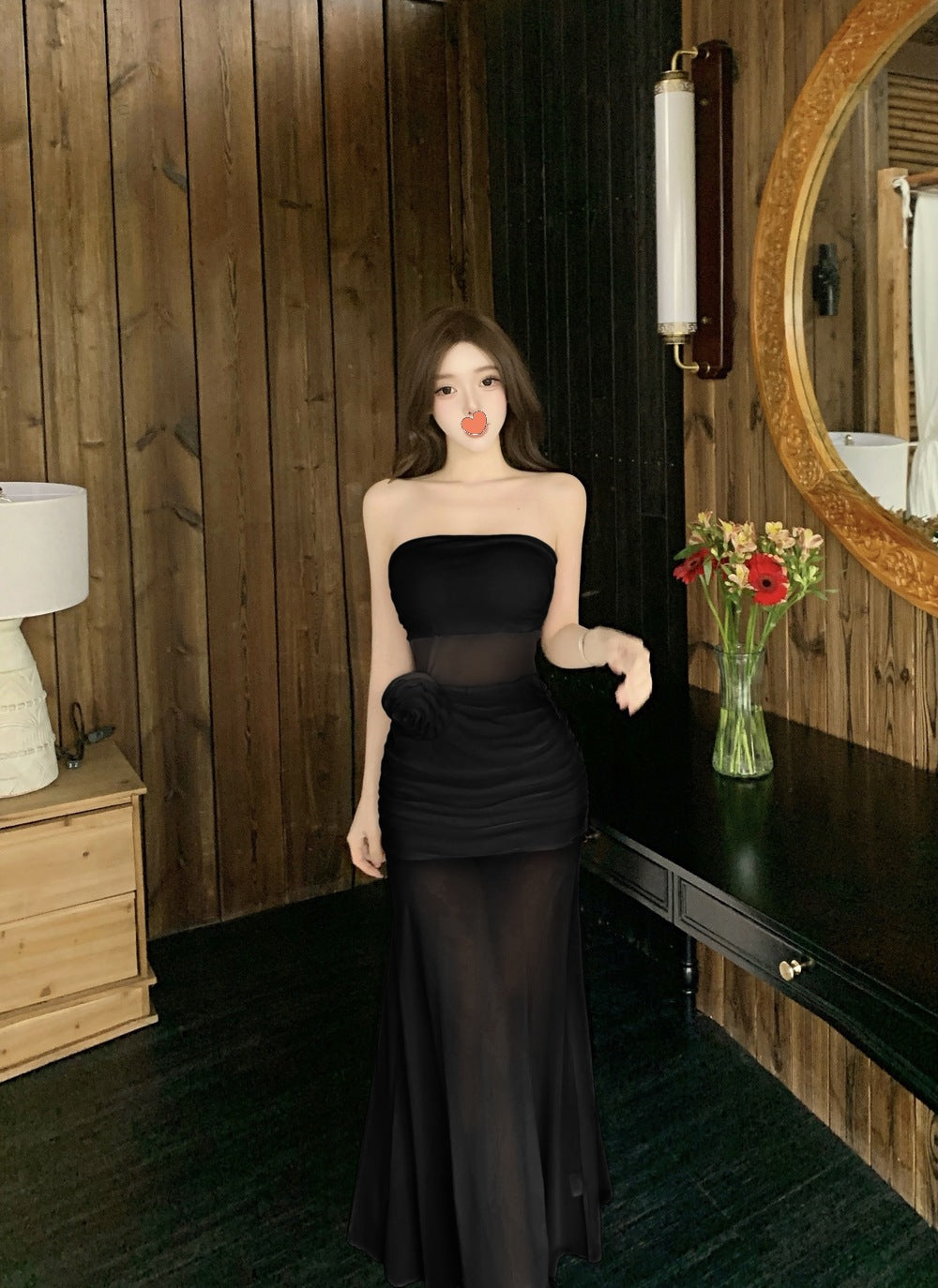 Women's Elegant Mesh Fairy Tube Dress with Floral Print
