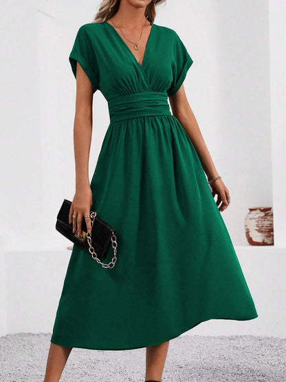Women's Elegant V-Neck Bat Sleeve Dress