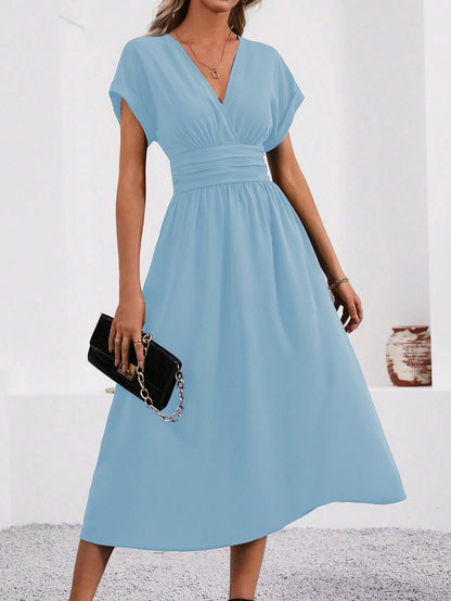 Women's Elegant V-Neck Bat Sleeve Dress