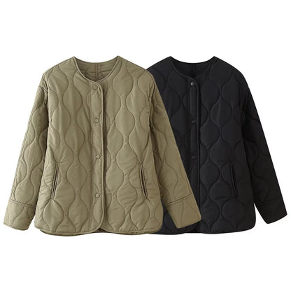 Women's Embroidered Lattice Loose Fit Cotton-Padded Coat