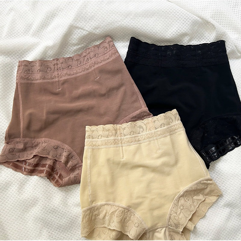 Women's European and American Tummy-Control High-Waisted Shapewear Briefs with Lace