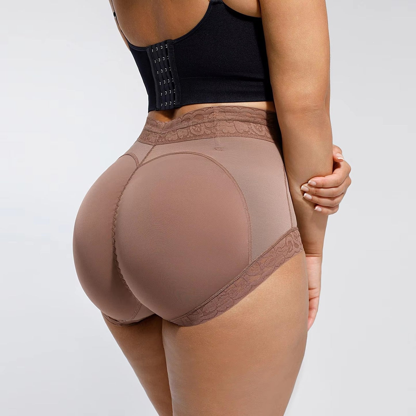 Women's European and American Tummy-Control High-Waisted Shapewear Briefs with Lace