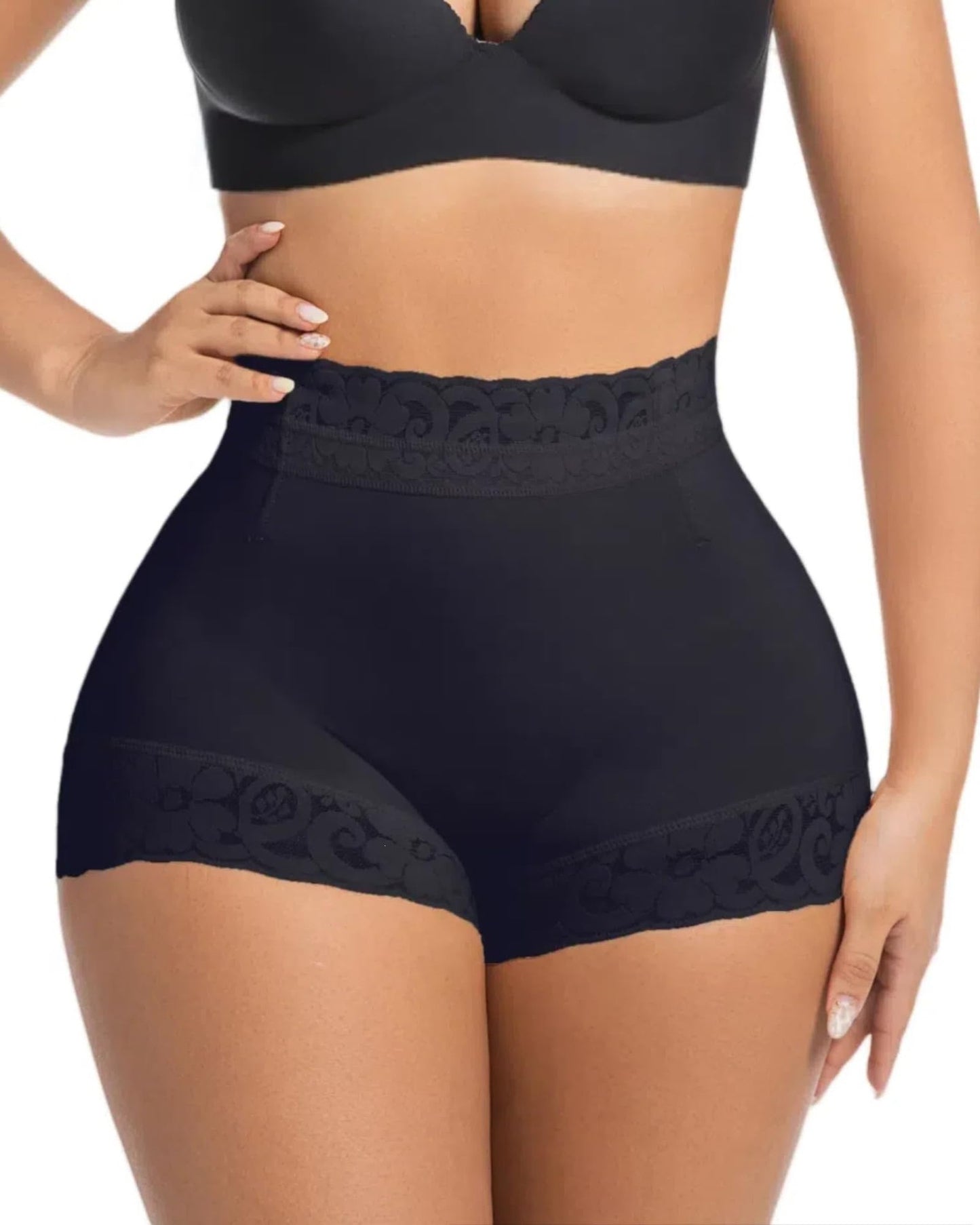 Women's European and American Tummy-Control High-Waisted Shapewear Briefs with Lace