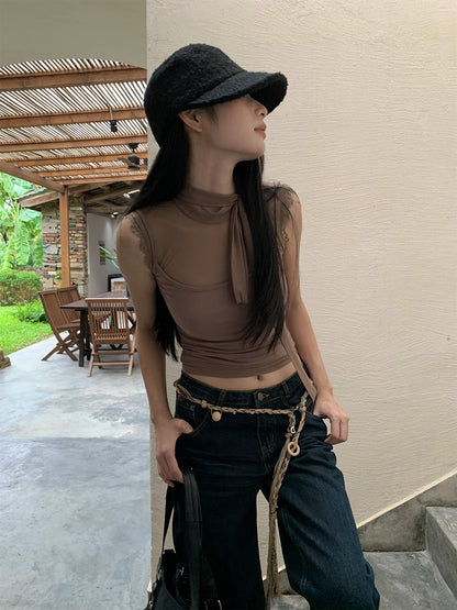 Women's Fake Two-Piece Mesh Scarf Camisole