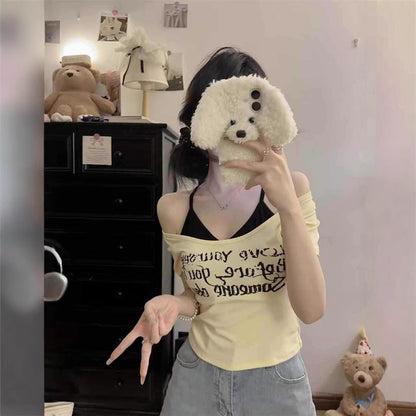 Women's Fake Two-Piece Slim Fit Short Sleeve T-Shirt
