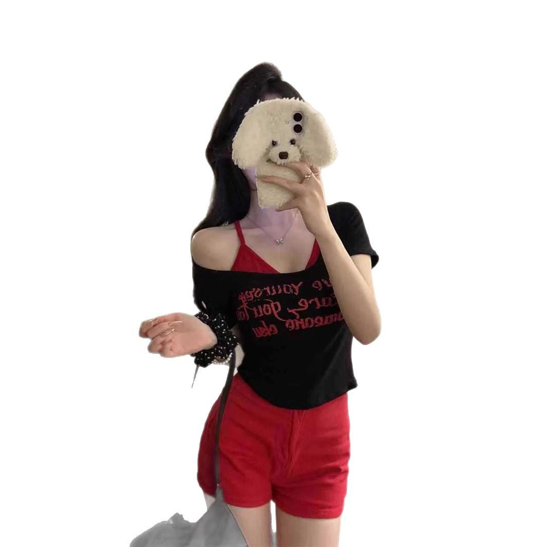 Women's Fake Two-Piece Slim Fit Short Sleeve T-Shirt