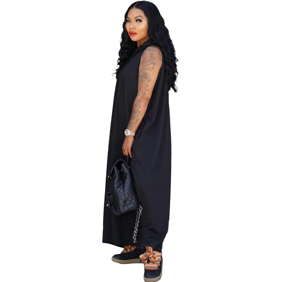 Women's Fashion Cape Sleeveless Pocket Loose Dress