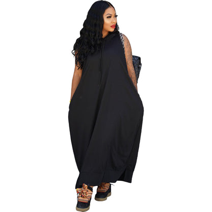 Women's Fashion Cape Sleeveless Pocket Loose Dress