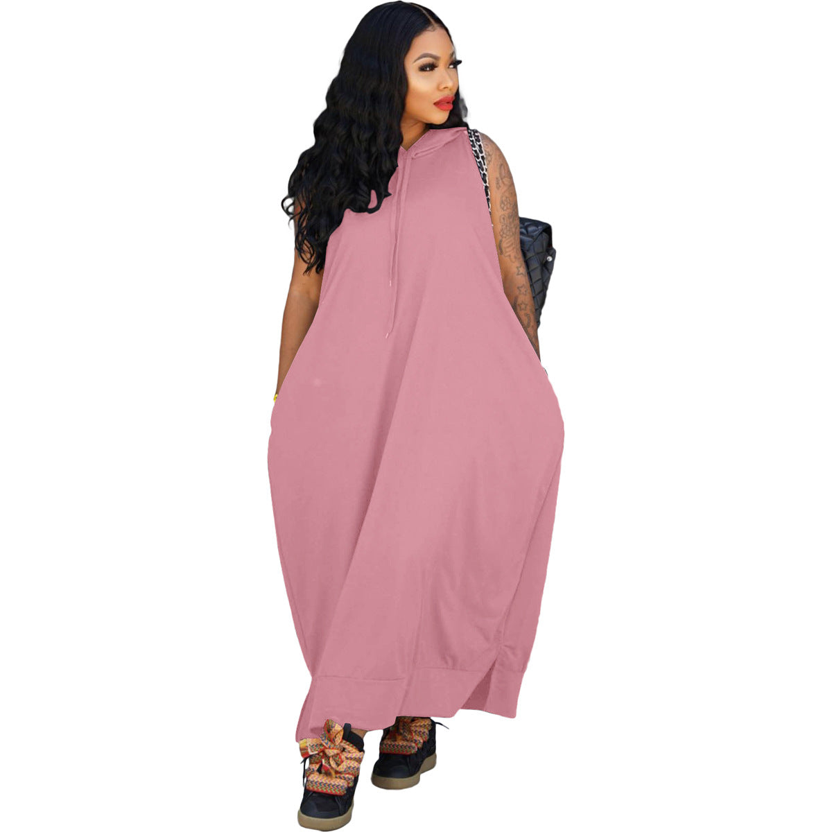 Women's Fashion Cape Sleeveless Pocket Loose Dress