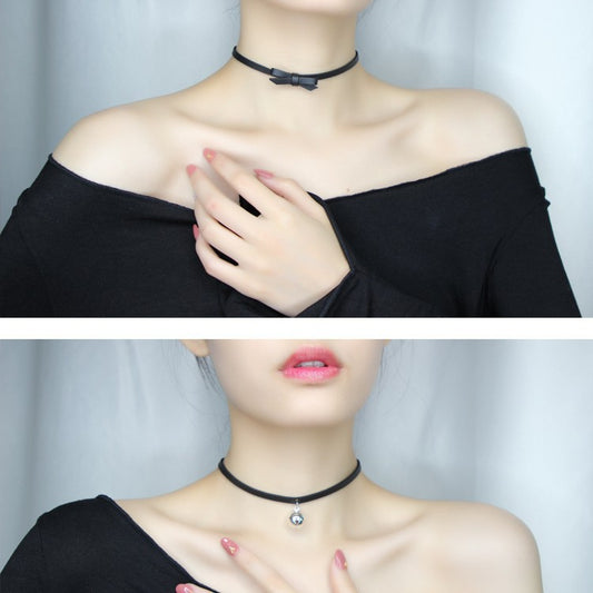 Women's Fashion Choker Necklace with Lace and Pendant