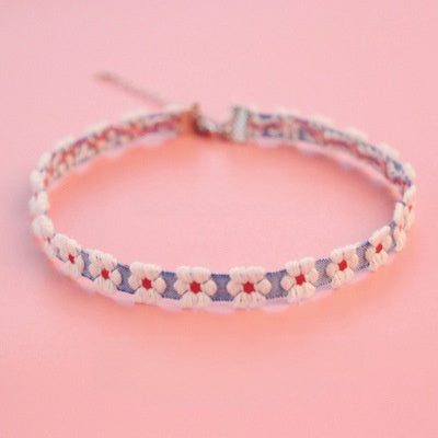 Women's Fashion Choker Necklace with Lace and Pendant