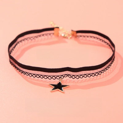 Women's Fashion Choker Necklace with Lace and Pendant