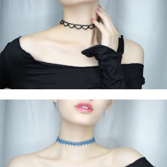 Women's Fashion Choker Necklace with Lace and Pendant