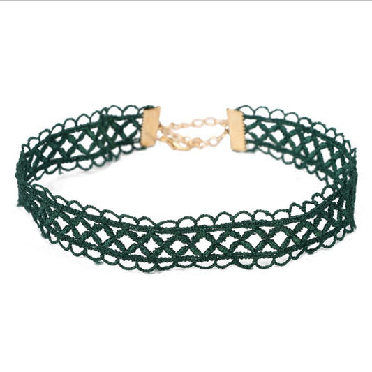 Women's Fashion Choker Necklace with Lace and Pendant