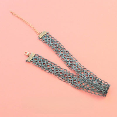 Women's Fashion Choker Necklace with Lace and Pendant