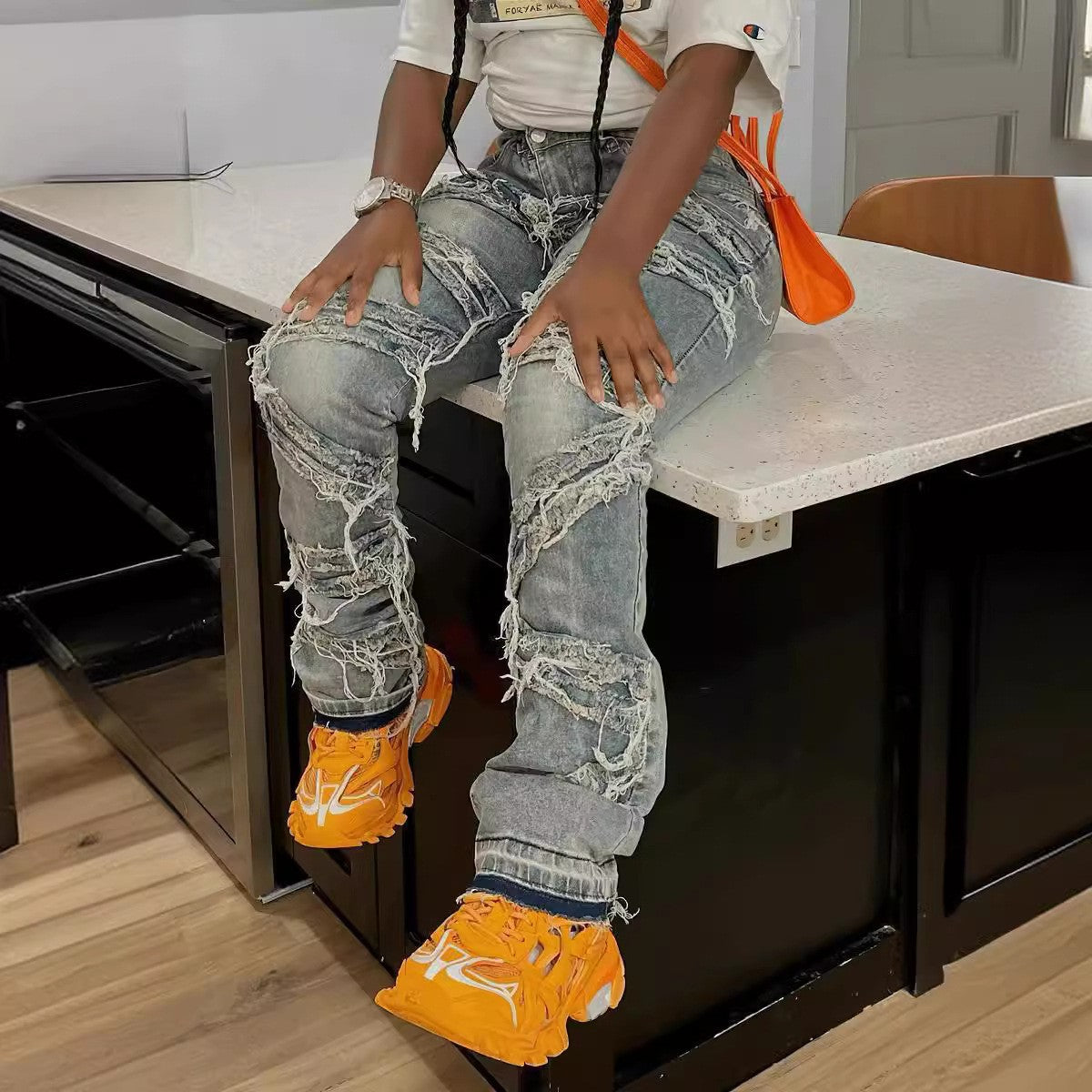 Women's Fashion Denim Pants with Tassel Details