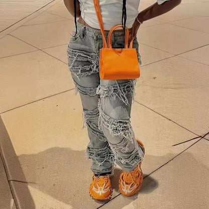 Women's Fashion Denim Pants with Tassel Details