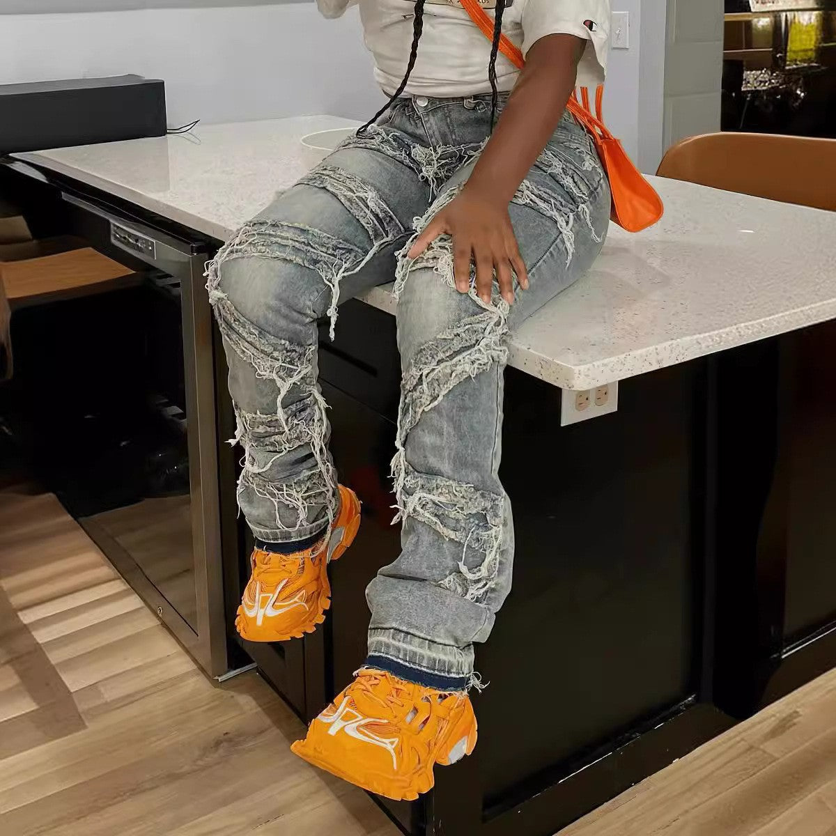 Women's Fashion Denim Pants with Tassel Details