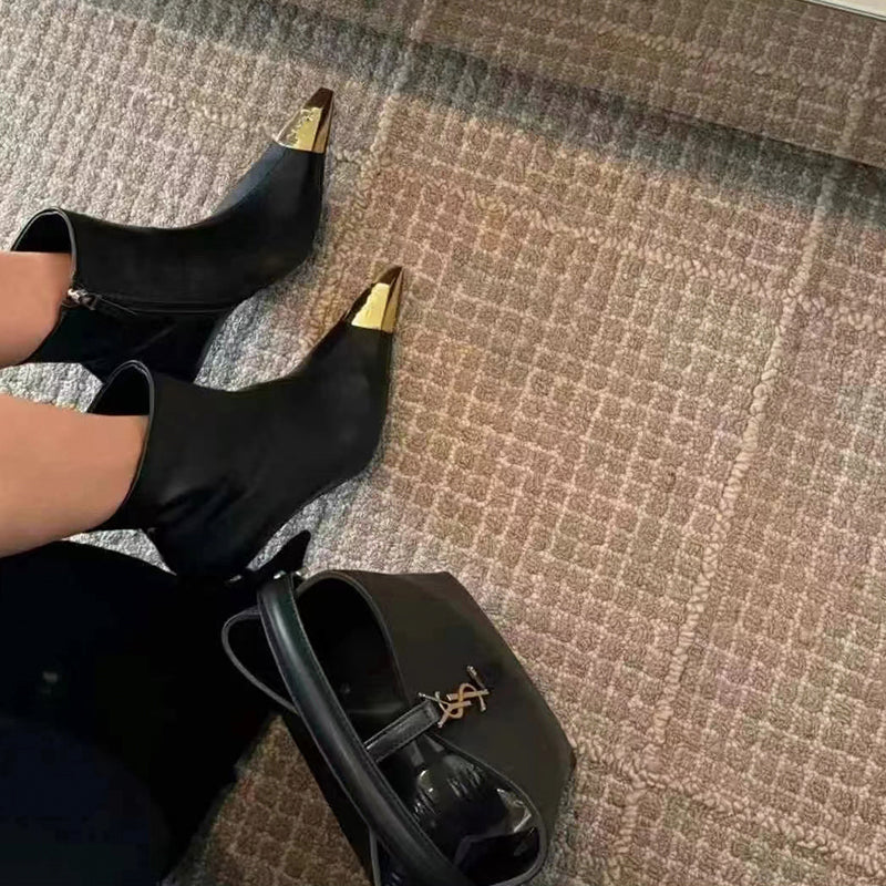 Women's Fashion High-Heel Ankle Boots with Metal Toe Cap