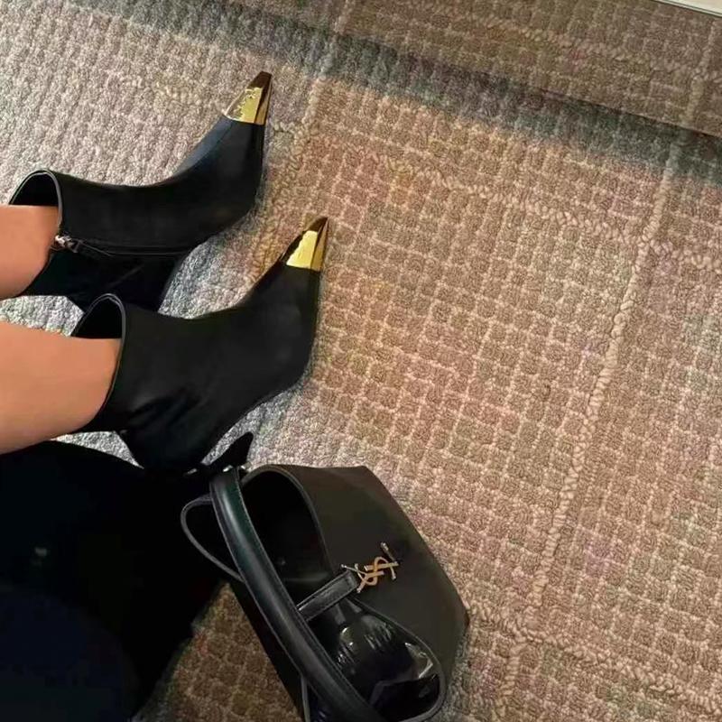 Women's Fashion High-Heel Ankle Boots with Metal Toe Cap