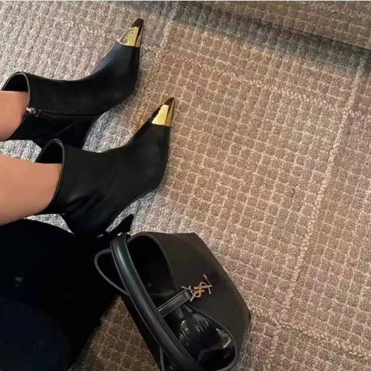 Women's Fashion High-Heel Ankle Boots with Metal Toe Cap
