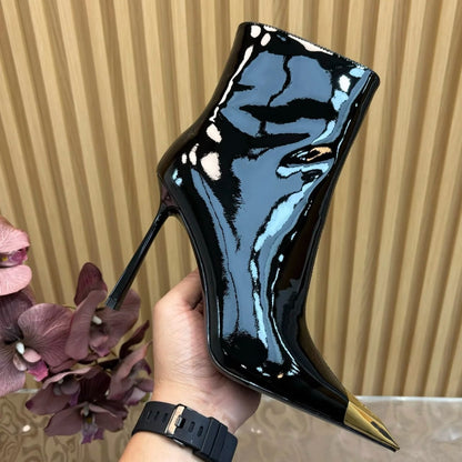 Women's Fashion High-Heel Ankle Boots with Metal Toe Cap