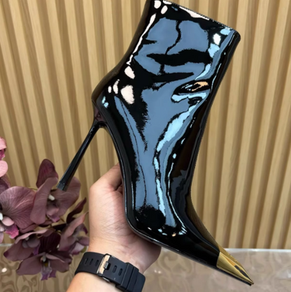 Women's Fashion High-Heel Ankle Boots with Metal Toe Cap