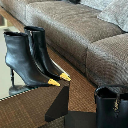 Women's Fashion High-Heel Ankle Boots with Metal Toe Cap