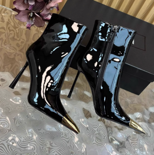Women's Fashion High-Heel Ankle Boots with Metal Toe Cap