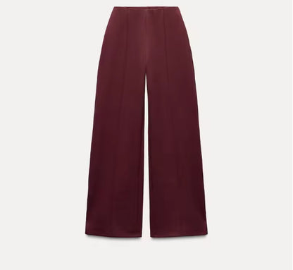 Women's Fashion Long-Sleeved Pleated Top and Wide-Leg Pants