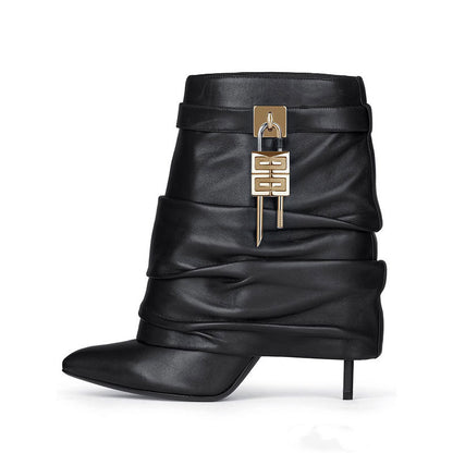 Women's Fashion Pointed Toe Short Boots with Metal Accents