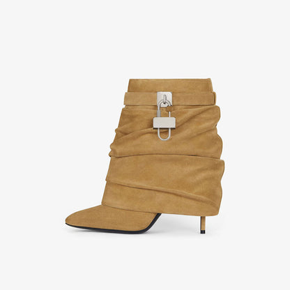 Women's Fashion Pointed Toe Short Boots with Metal Accents