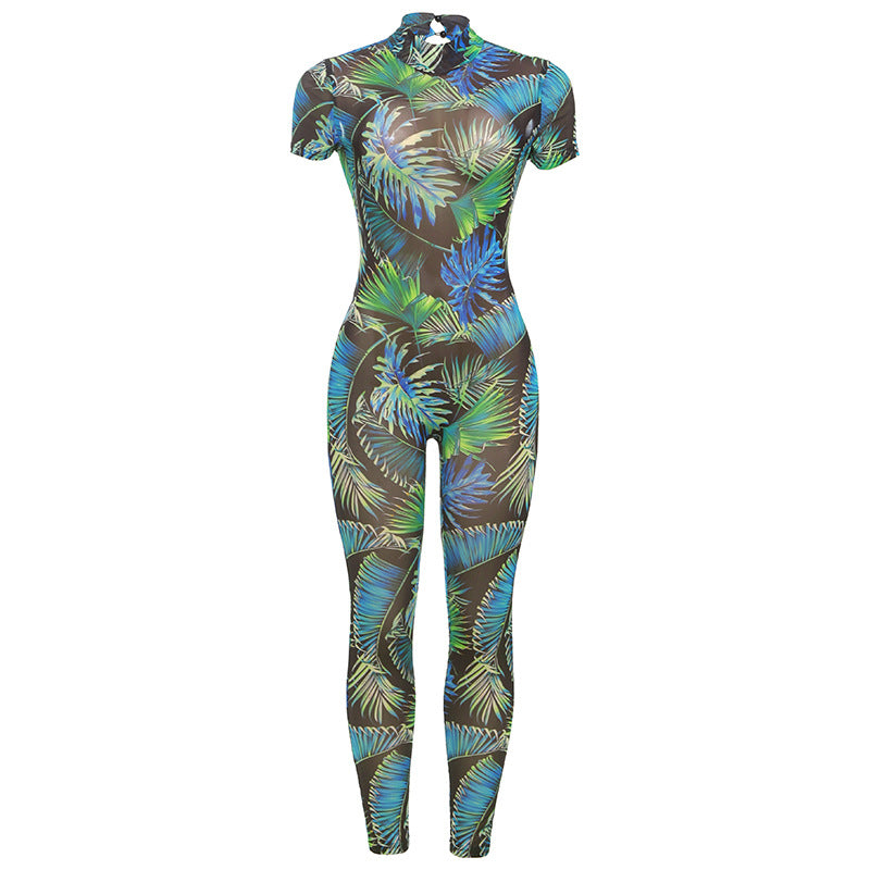 Women's Fashion Print Mesh Jumpsuit