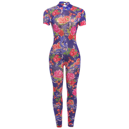 Women's Fashion Print Mesh Jumpsuit