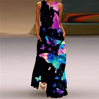 Women's Fashion Printed V-Neck Long Dress