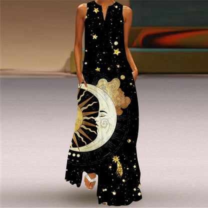 Women's Fashion Printed V-Neck Long Dress
