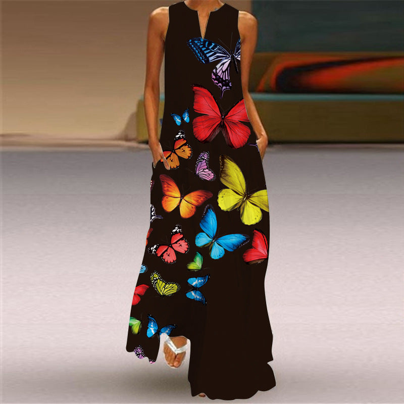 Women's Fashion Printed V-Neck Long Dress