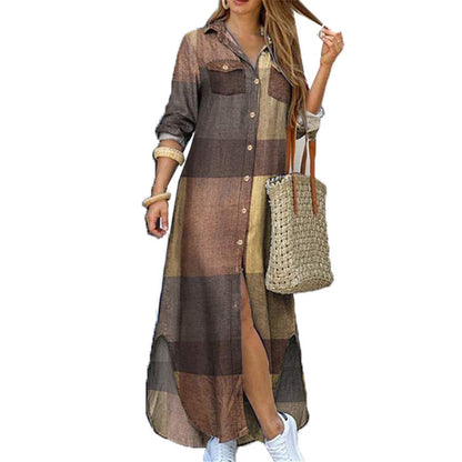 Women's Fashion Single-Breasted Shirt Long Dress