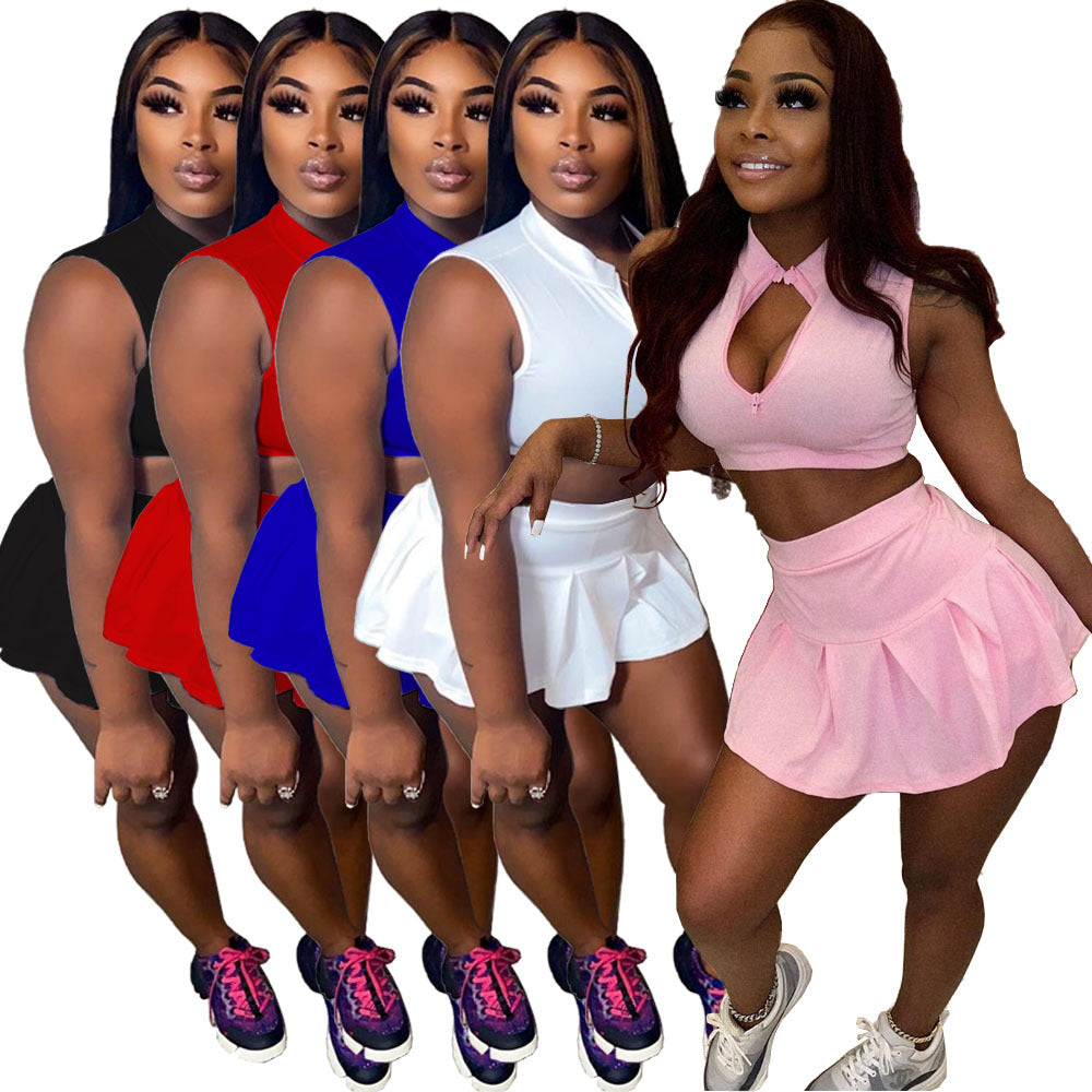 Women's Fashion Vest and Skirt Two-Piece Set