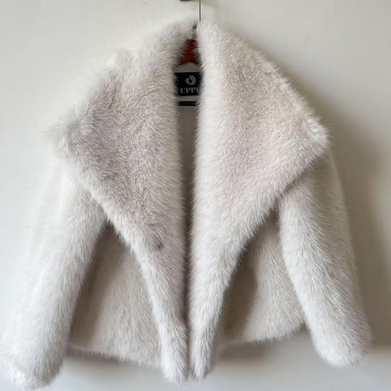 Women's Faux Fur Jacket with Large Lapel