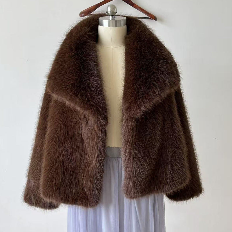 Women's Faux Fur Jacket with Large Lapel