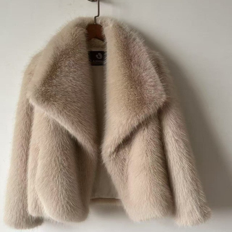 Women's Faux Fur Jacket with Large Lapel
