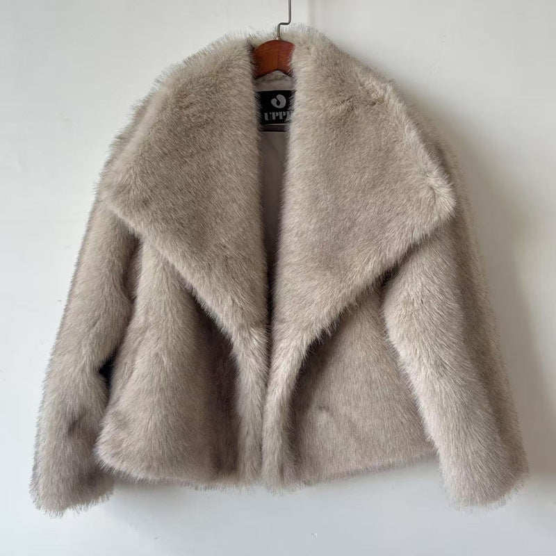 Women's Faux Fur Jacket with Large Lapel