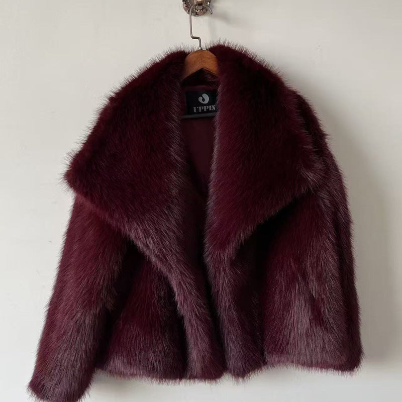 Women's Faux Fur Jacket with Large Lapel