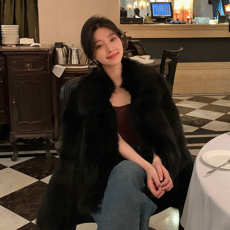 Women's Faux Fur Lapel Coat