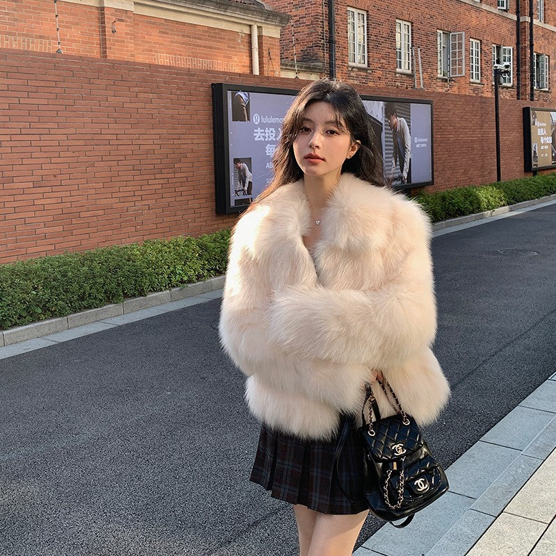 Women's Faux Fur Lapel Coat