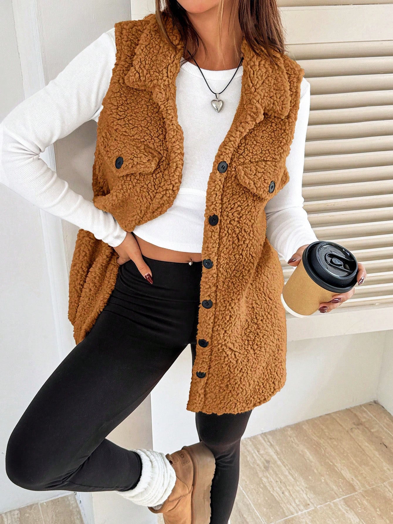 Women's Faux Lamb Wool Lapel Vest