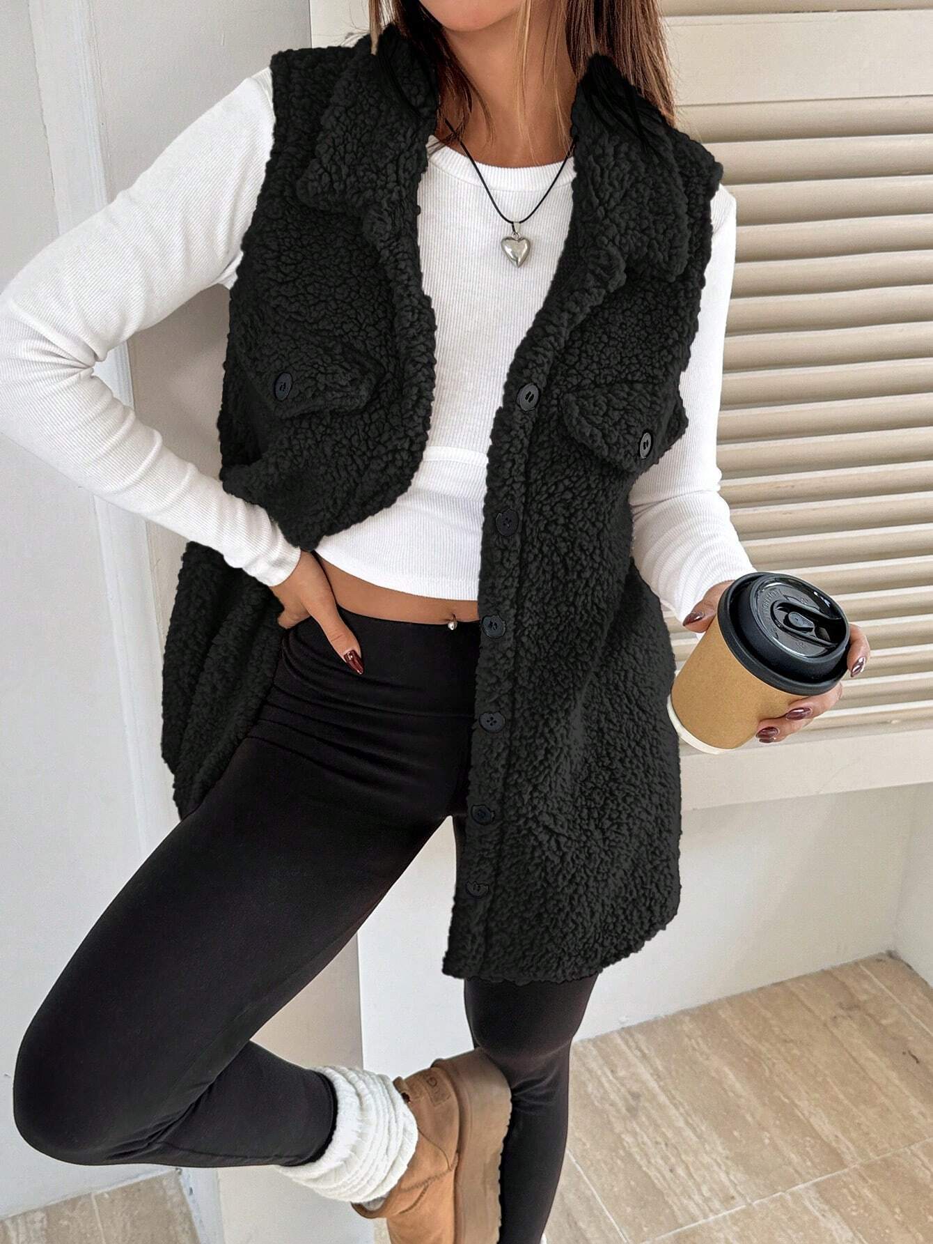 Women's Faux Lamb Wool Lapel Vest
